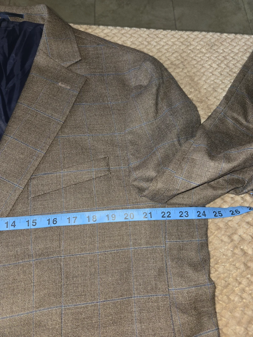 Jos. A. Bank 1905 Brown Blue Windowpane Wool Sport Coat Blazer 48L Tailored Fit